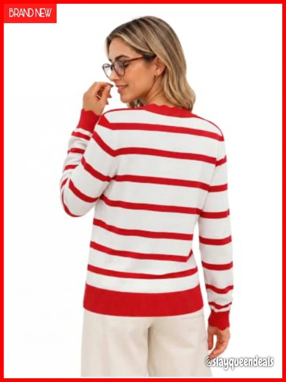 Striped V-Neck Cardigan Sweater Long Sleeve Button Down Ribbed Knit Lightweight
